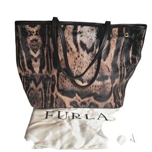Furla Tote Bag Animal Print Leather Satchel Italian Designer‎ Handbag